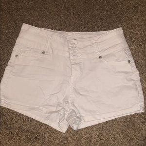 High waisted white jean shorts
